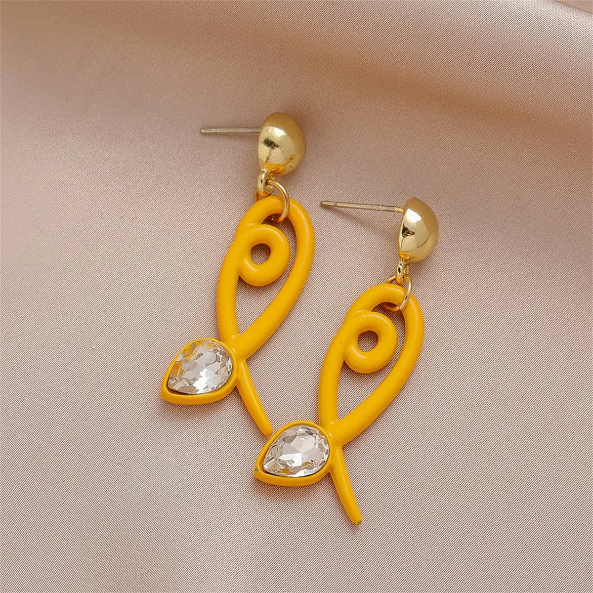Yellow Acrylic & Cubic Zirconia 18K Gold-Plated Fish Drop Earrings