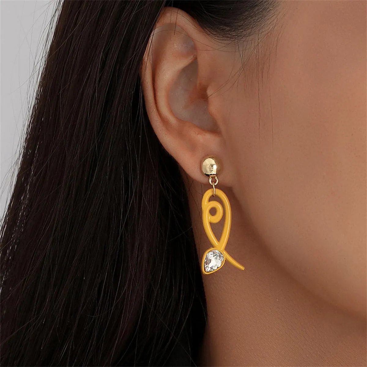 Yellow Acrylic & Cubic Zirconia 18K Gold-Plated Fish Drop Earrings