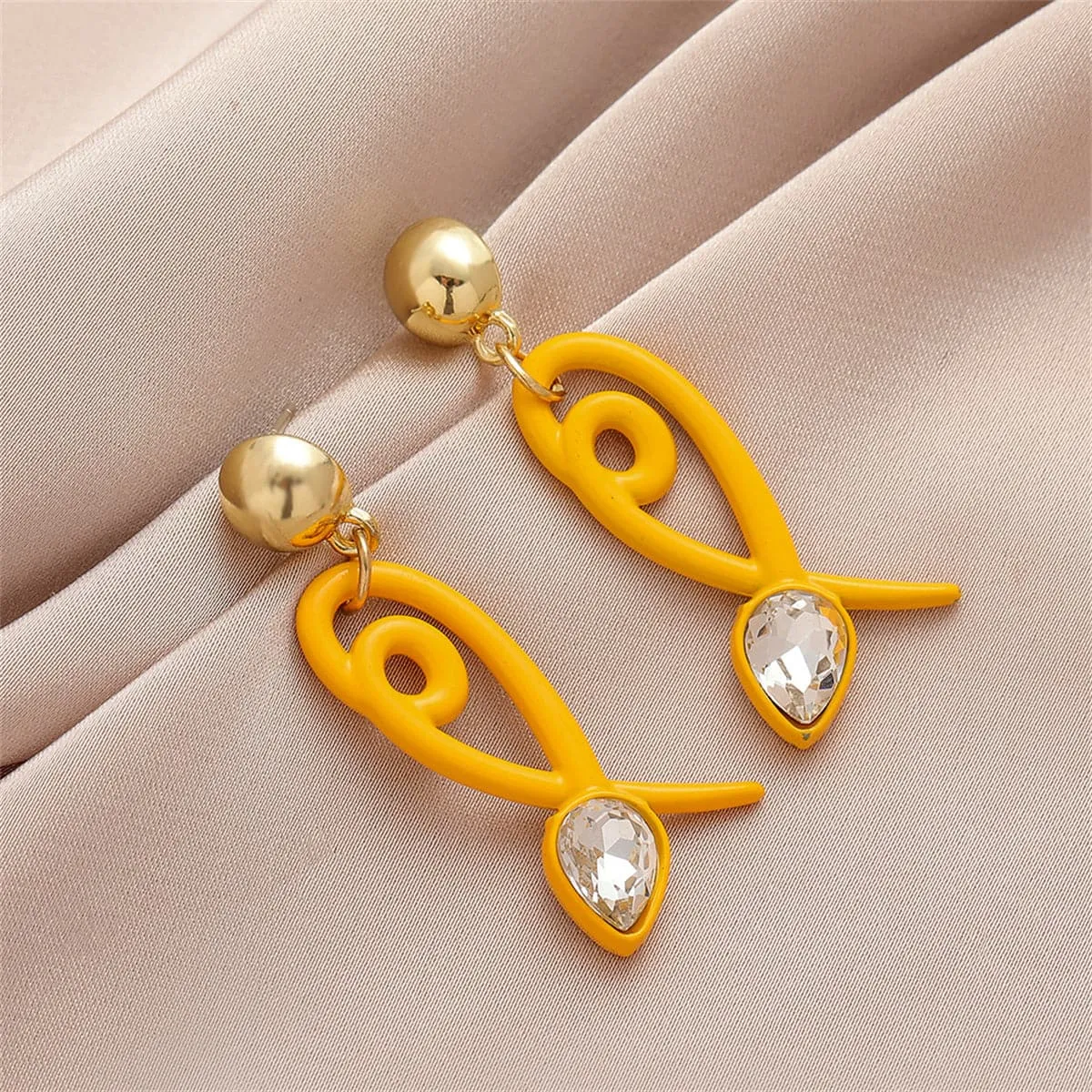 Yellow Acrylic & Cubic Zirconia 18K Gold-Plated Fish Drop Earrings