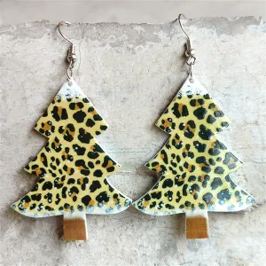 Yellow Acrylic & Silver-Plated Leopard Christmas Tree Drop Earrings