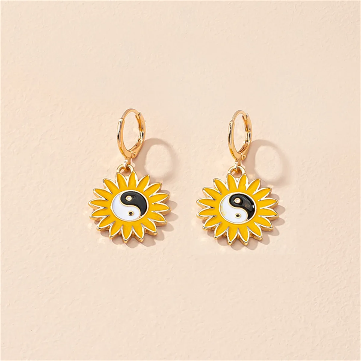 Yellow & Black Yin Yang Sunflower Huggie Earring