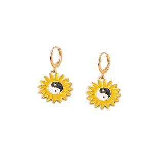 Yellow & Black Yin Yang Sunflower Huggie Earring