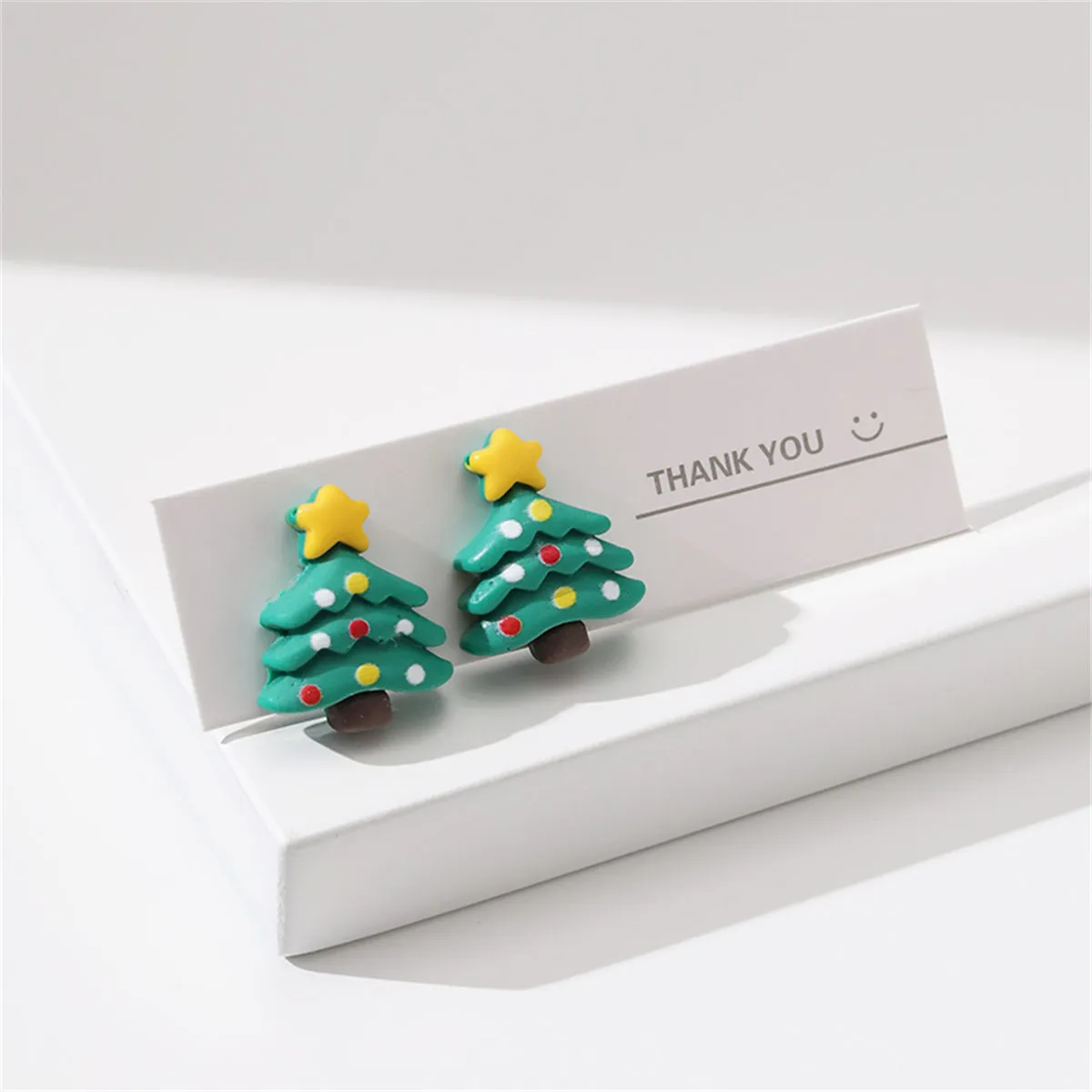 Yellow & Green Festive Tree Stud Earrings