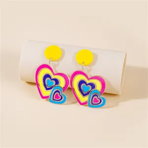 Yellow & Pink Acrylic Double-Heart Drop Earrings
