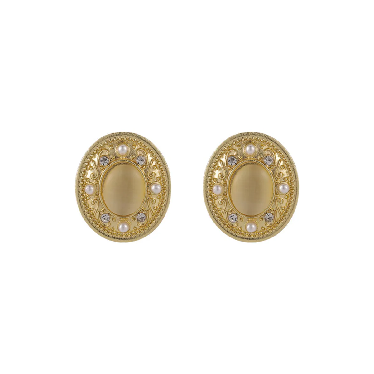Yellow Cats Eye & Pearl 18K Gold-Plated Oval Stud Earrings