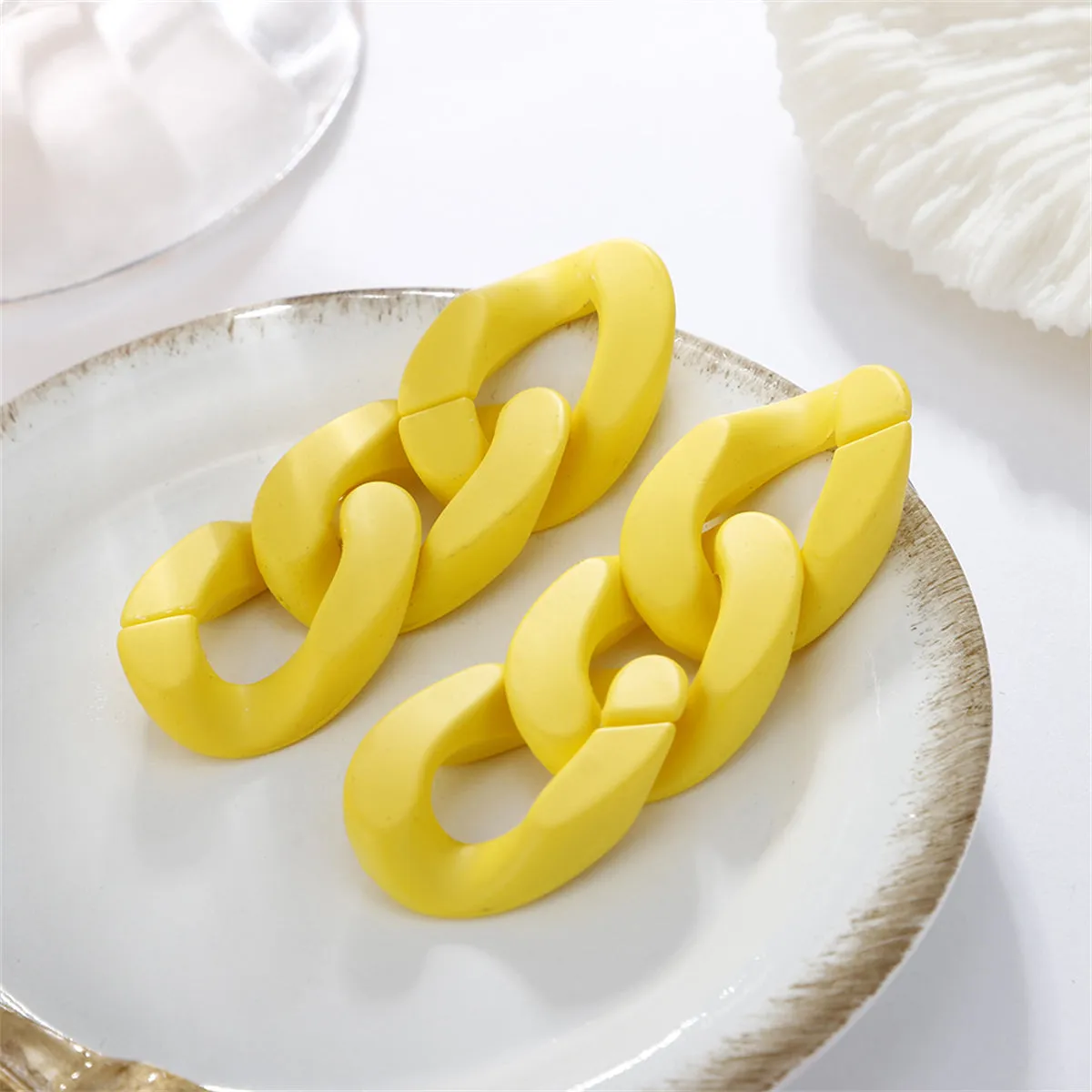 Yellow Chunky Curb Chain Drop Earrings
