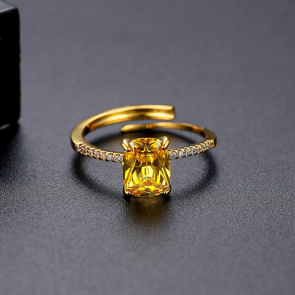 Yellow Crystal & Cubic Zirconia 18K Gold-Plated Adjustable Ring