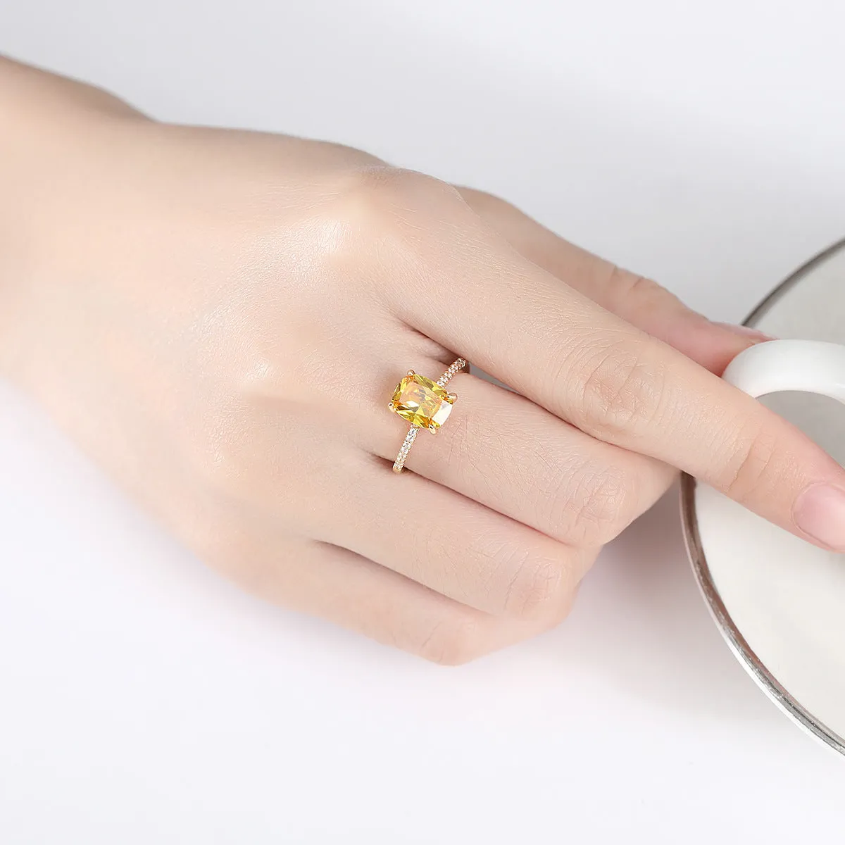 Yellow Crystal & Cubic Zirconia 18K Gold-Plated Adjustable Ring