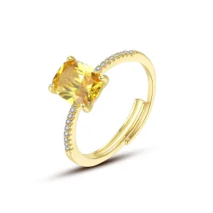 Yellow Crystal & Cubic Zirconia 18K Gold-Plated Adjustable Ring
