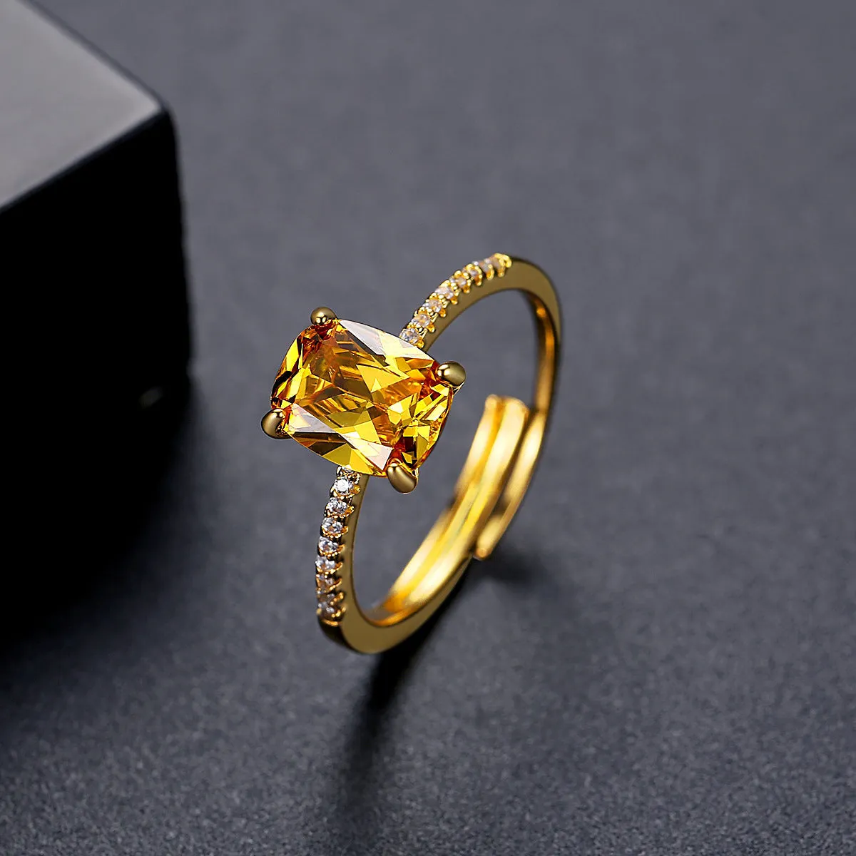 Yellow Crystal & Cubic Zirconia 18K Gold-Plated Adjustable Ring