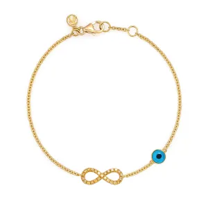 Yellow Diamond Infinity & Turkish Eye Bracelet