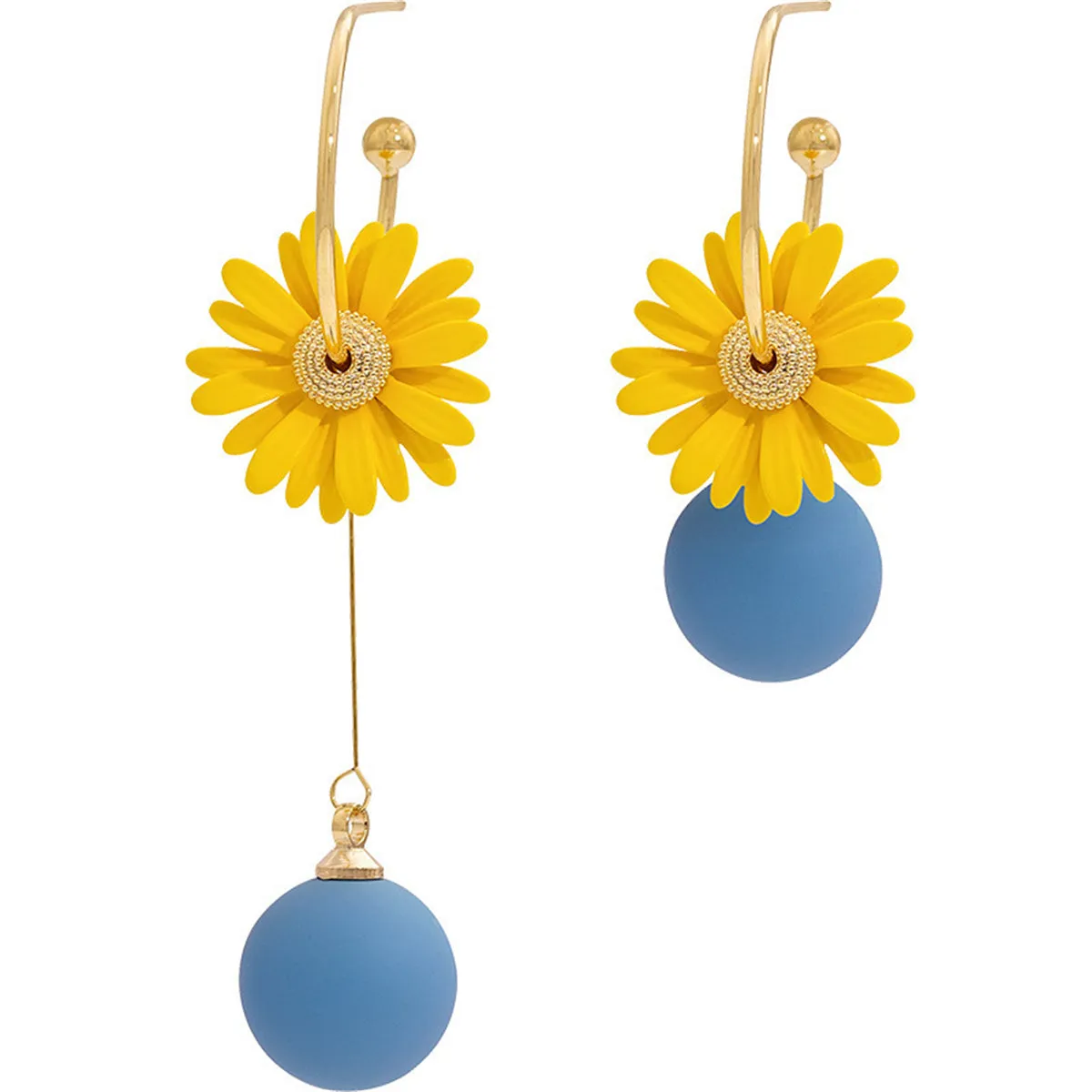 Yellow Enamel & 18K Gold-Plated Mum Mismatching Drop Earrings