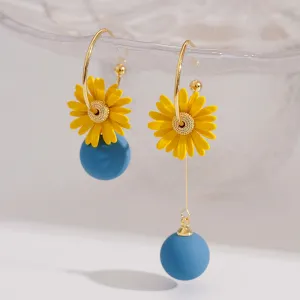 Yellow Enamel & 18K Gold-Plated Mum Mismatching Drop Earrings