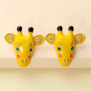 Yellow Enamel & Cubic Zirconia 18K Gold-Plated Giraffe Stud Earrings
