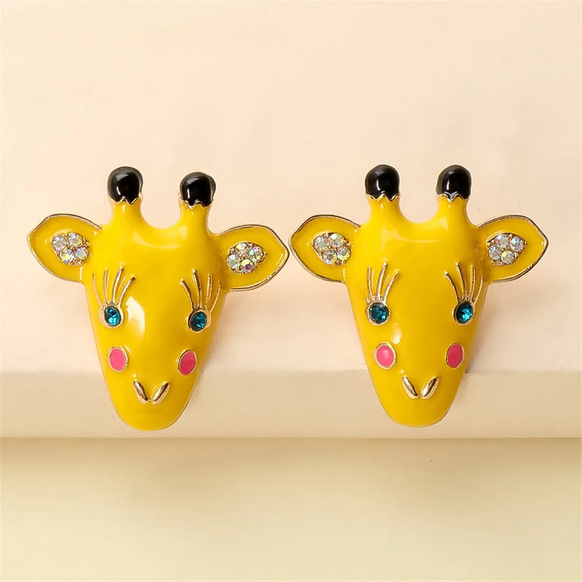 Yellow Enamel & Cubic Zirconia 18K Gold-Plated Giraffe Stud Earrings