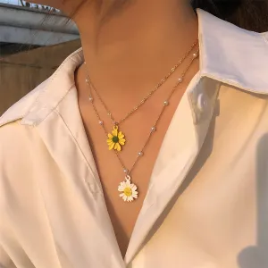 Yellow Enamel & Pearl 18K Gold-Plated Mum Layered Pendant Necklace