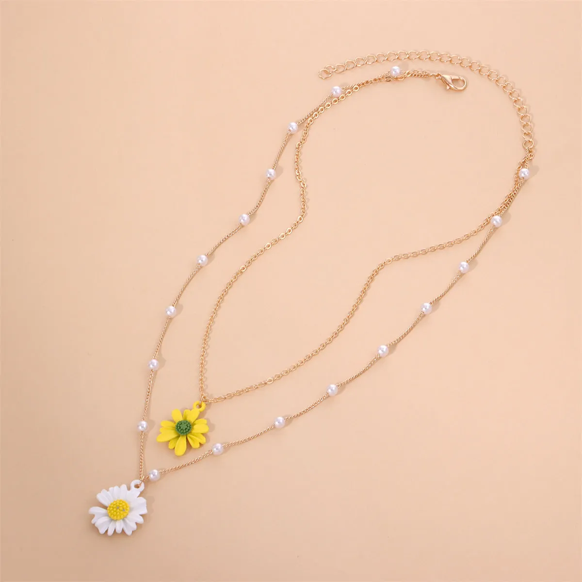Yellow Enamel & Pearl 18K Gold-Plated Mum Layered Pendant Necklace