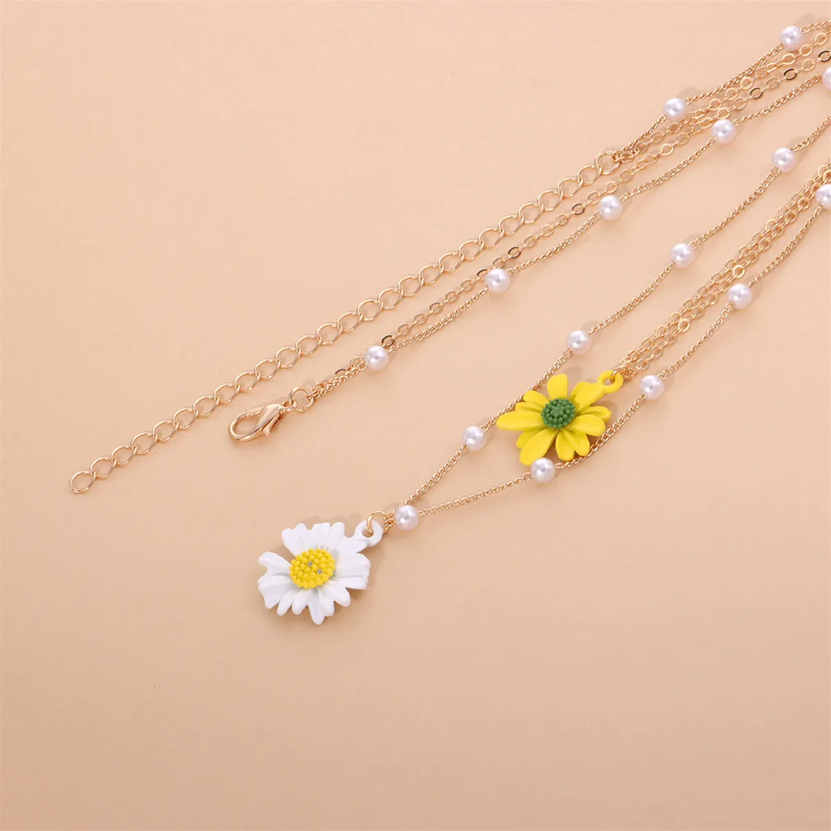 Yellow Enamel & Pearl 18K Gold-Plated Mum Layered Pendant Necklace
