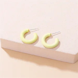Yellow Enamel & Silver-Plated C-Shaped Hoop Earrings