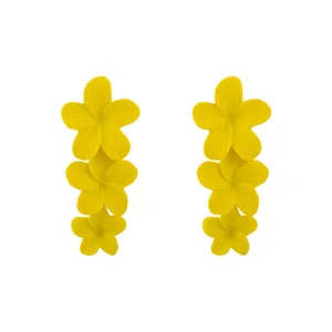 Yellow Enamel & Silver-Plated Linked Flower Drop Earrings