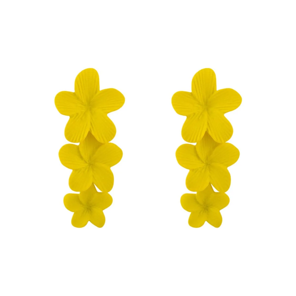 Yellow Enamel & Silver-Plated Linked Flower Drop Earrings