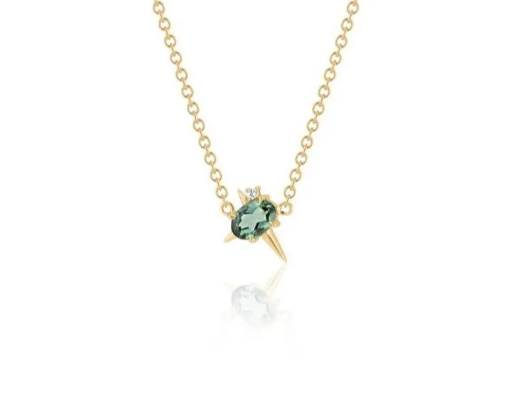 Yellow Gold Green Tourmaline And Diamond Necklace - Spike