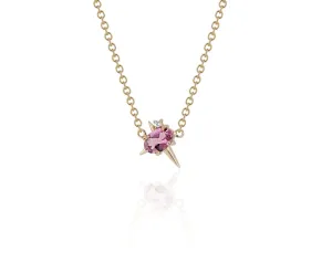 Yellow Gold Pink Tourmaline And Diamond Necklace - Spike