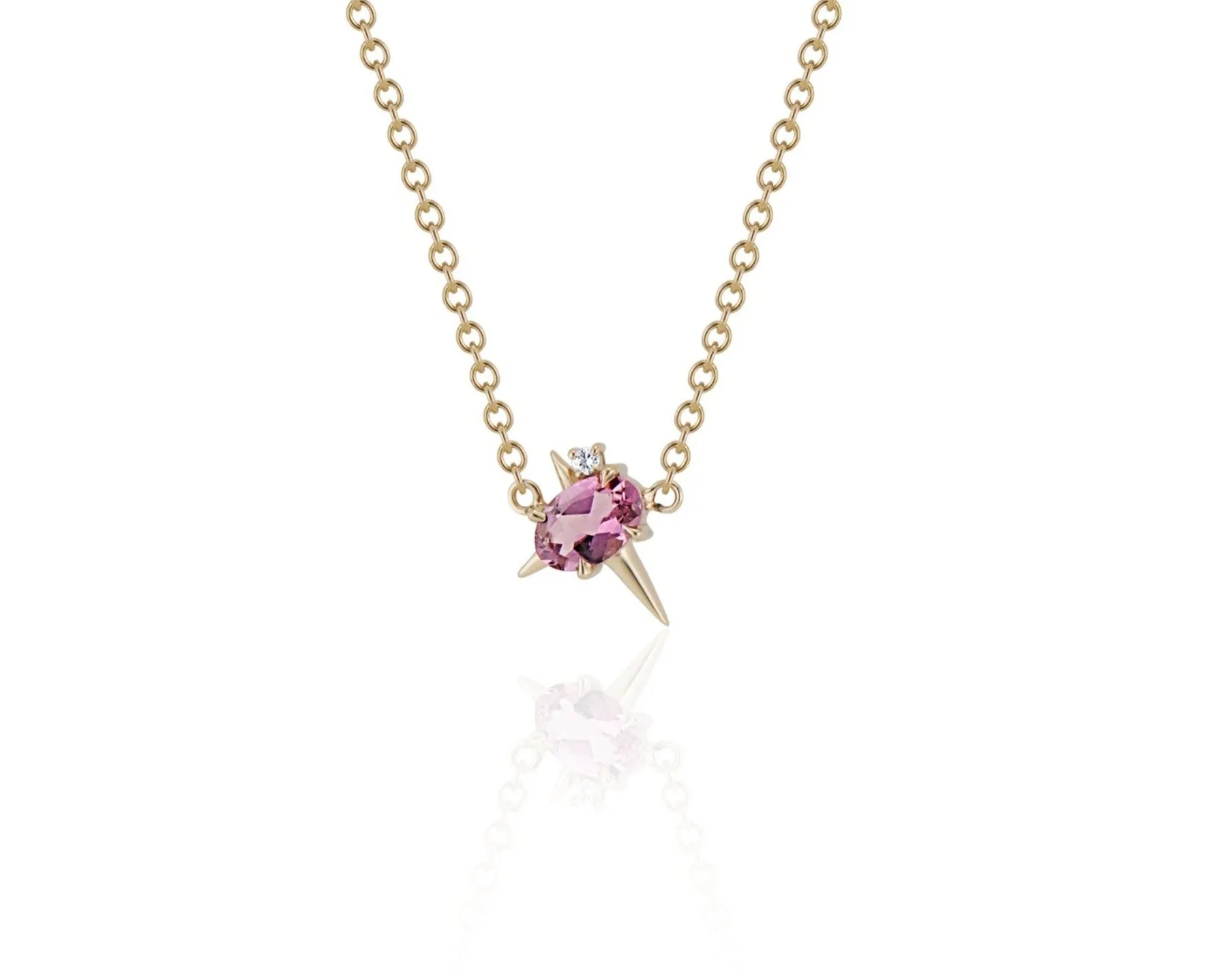 Yellow Gold Pink Tourmaline And Diamond Necklace - Spike