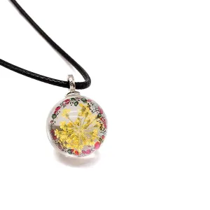 Yellow Gypsophila Round Cord Pendant Necklace