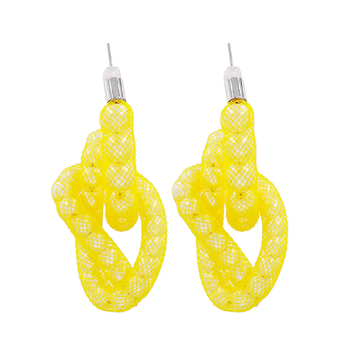 Yellow Pearl Knot Stud Earrings