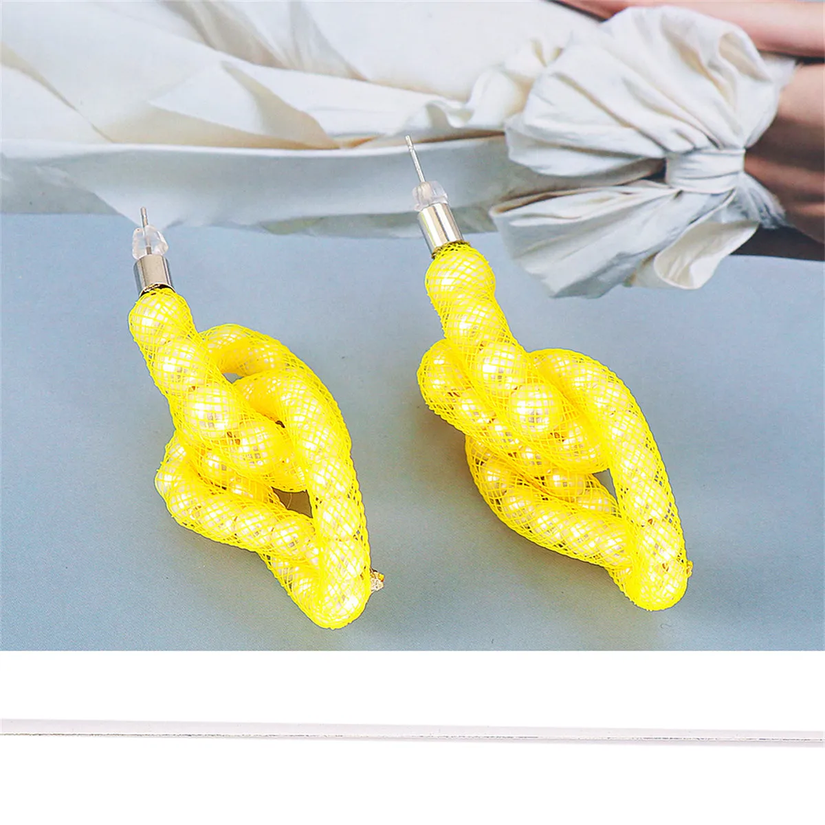 Yellow Pearl Knot Stud Earrings