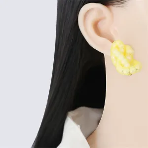 Yellow Pearl Knot Stud Earrings
